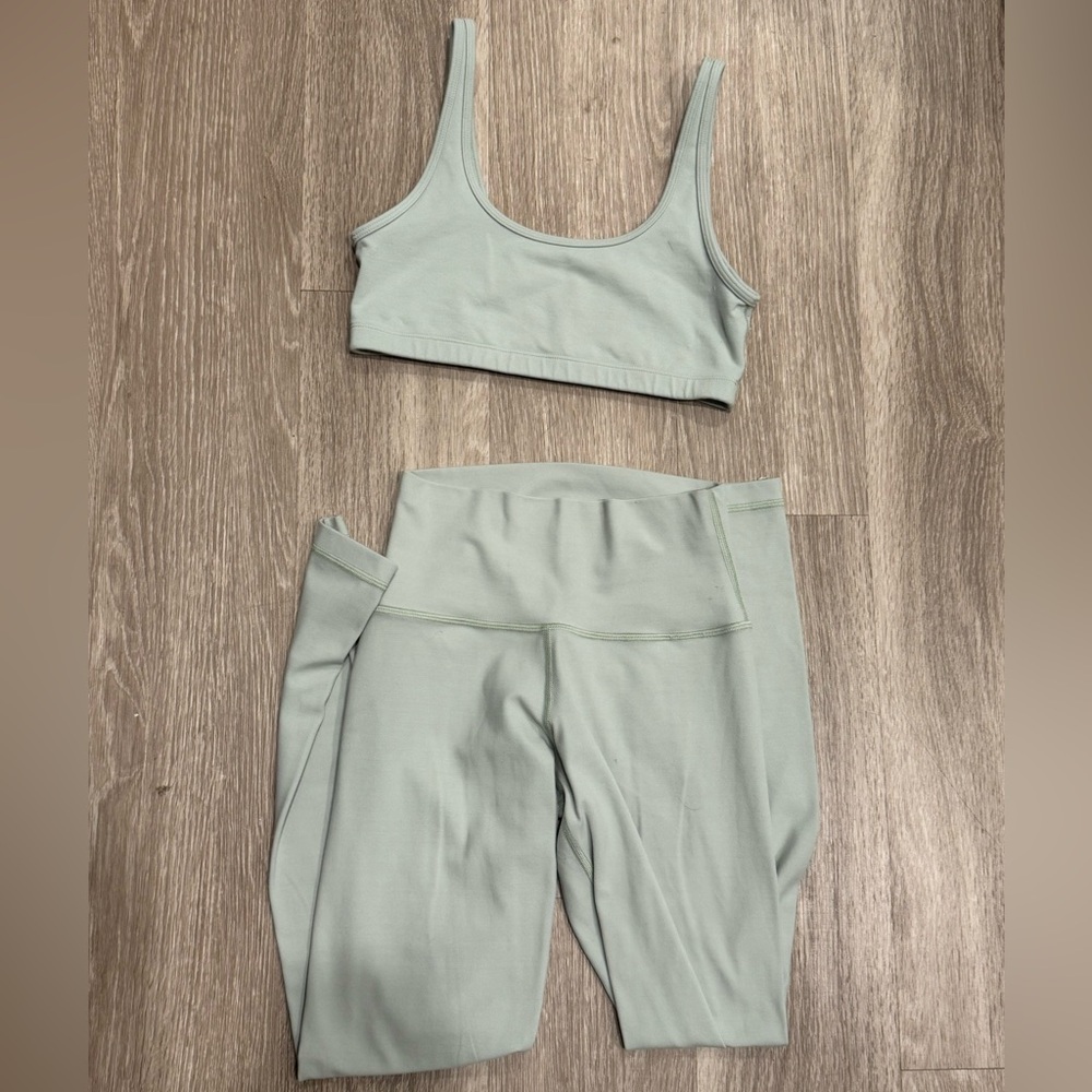TNA Light Sage Green Leggings & Sports Bra Set